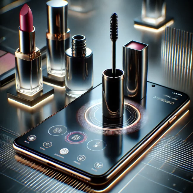 DALL·E 2025-01-30 11.15.38 – Un smartphone nouvelle génération avec un design élégant et un écran bord à bord haute résolution. Sur l’écran du smartphone, un bloc produit met en a Tagguer ses produits e-commerce pour les réseaux sociaux