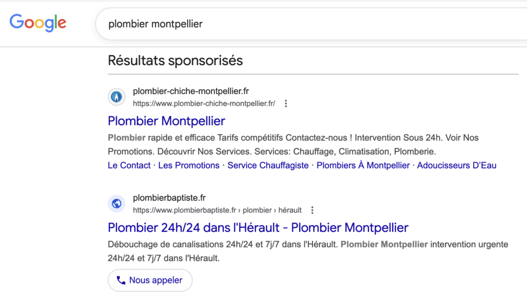 campagne google ads plombier
